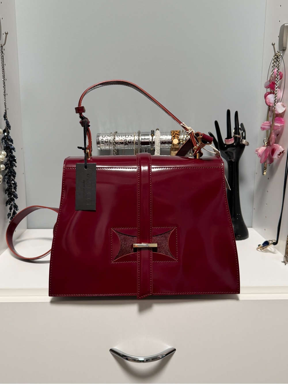 Structured Top-Handle Satchel in Wine Red